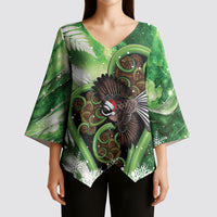 Piwakawaka New Zealand Christmas In July Kimono Sleeve Blouse NZ Aroha Koru Fern Marble Vibes LT14 - Polynesian Pride