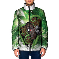 Piwakawaka New Zealand Christmas In July Padded Jacket NZ Aroha Koru Fern Marble Vibes LT14 Men Green - Polynesian Pride