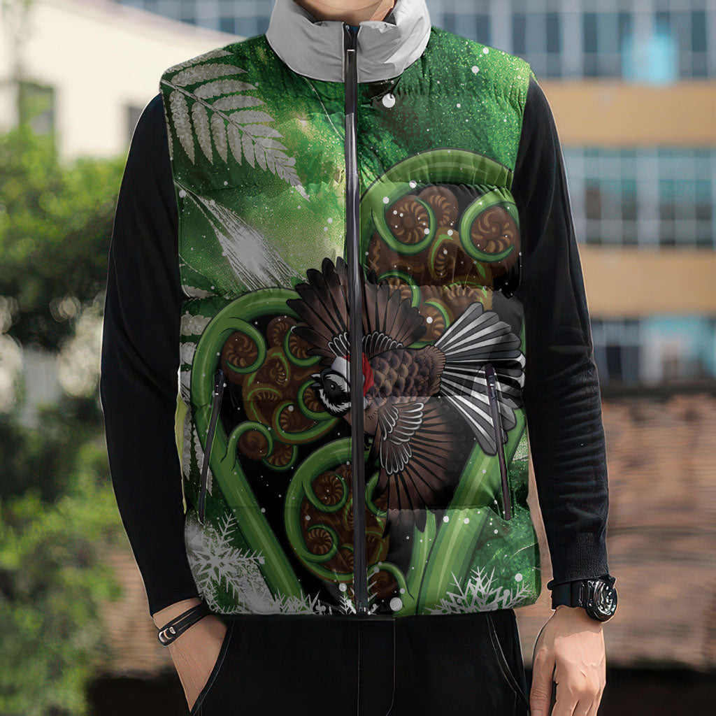 Piwakawaka New Zealand Christmas In July Sleeveless Puffer Jacket NZ Aroha Koru Fern Marble Vibes LT14 - Polynesian Pride