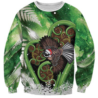 Piwakawaka New Zealand Christmas In July Sweatshirt NZ Aroha Koru Fern Marble Vibes LT14 Unisex Green - Polynesian Pride