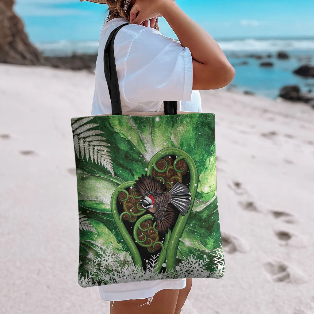 Piwakawaka New Zealand Christmas In July Tote Bag NZ Aroha Koru Fern Marble Vibes LT14 - Polynesian Pride