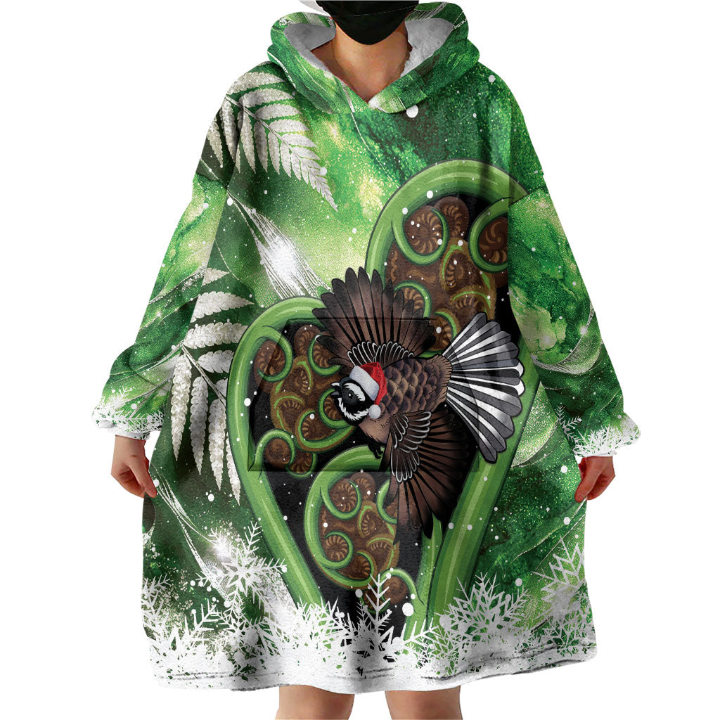 Piwakawaka New Zealand Christmas In July Wearable Blanket Hoodie NZ Aroha Koru Fern Marble Vibes LT14 - Polynesian Pride