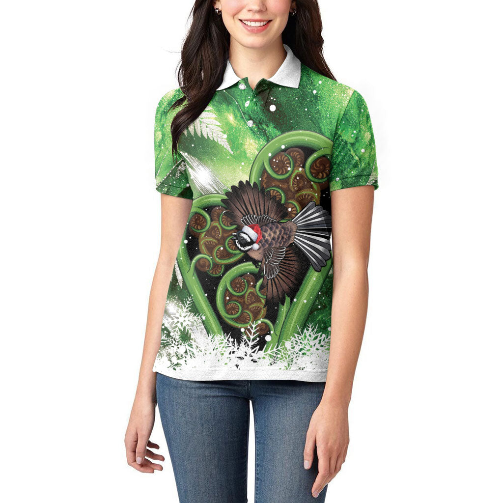 Piwakawaka New Zealand Christmas In July Women Polo Shirt NZ Aroha Koru Fern Marble Vibes LT14 - Polynesian Pride