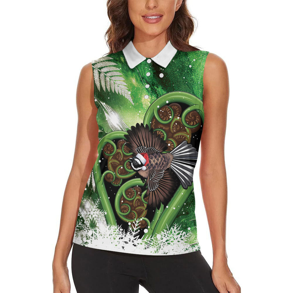 Piwakawaka New Zealand Christmas In July Women Sleeveless Polo Shirt NZ Aroha Koru Fern Marble Vibes LT14 - Polynesian Pride
