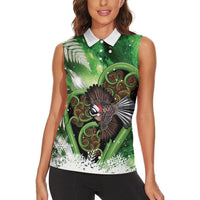 Piwakawaka New Zealand Christmas In July Women Sleeveless Polo Shirt NZ Aroha Koru Fern Marble Vibes LT14 - Polynesian Pride