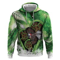 Piwakawaka New Zealand Christmas In July Zip Hoodie NZ Aroha Koru Fern Marble Vibes LT14 Pullover Hoodie Green - Polynesian Pride