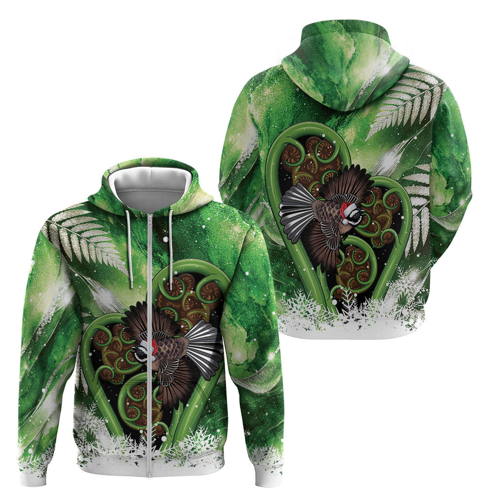 Piwakawaka New Zealand Christmas In July Zip Hoodie NZ Aroha Koru Fern Marble Vibes LT14 - Polynesian Pride