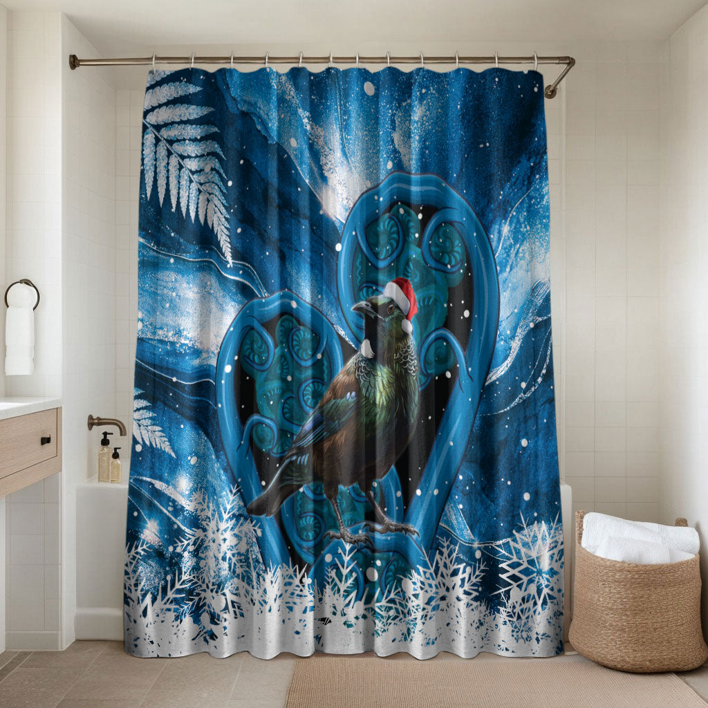 Tui Bird New Zealand Christmas In July Bathroom Set NZ Aroha Koru Fern Marble Vibes LT14 Shower Curtain Only Blue - Polynesian Pride