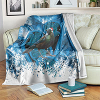 Tui Bird New Zealand Christmas In July Blanket NZ Aroha Koru Fern Marble Vibes LT14 Blue - Polynesian Pride