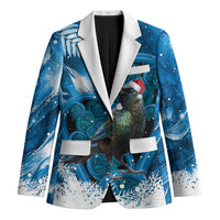 Tui Bird New Zealand Christmas In July Blazer NZ Aroha Koru Fern Marble Vibes LT14 Unisex Blue - Polynesian Pride