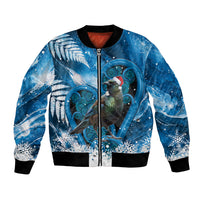 Tui Bird New Zealand Christmas In July Bomber Jacket NZ Aroha Koru Fern Marble Vibes LT14 Unisex Blue - Polynesian Pride
