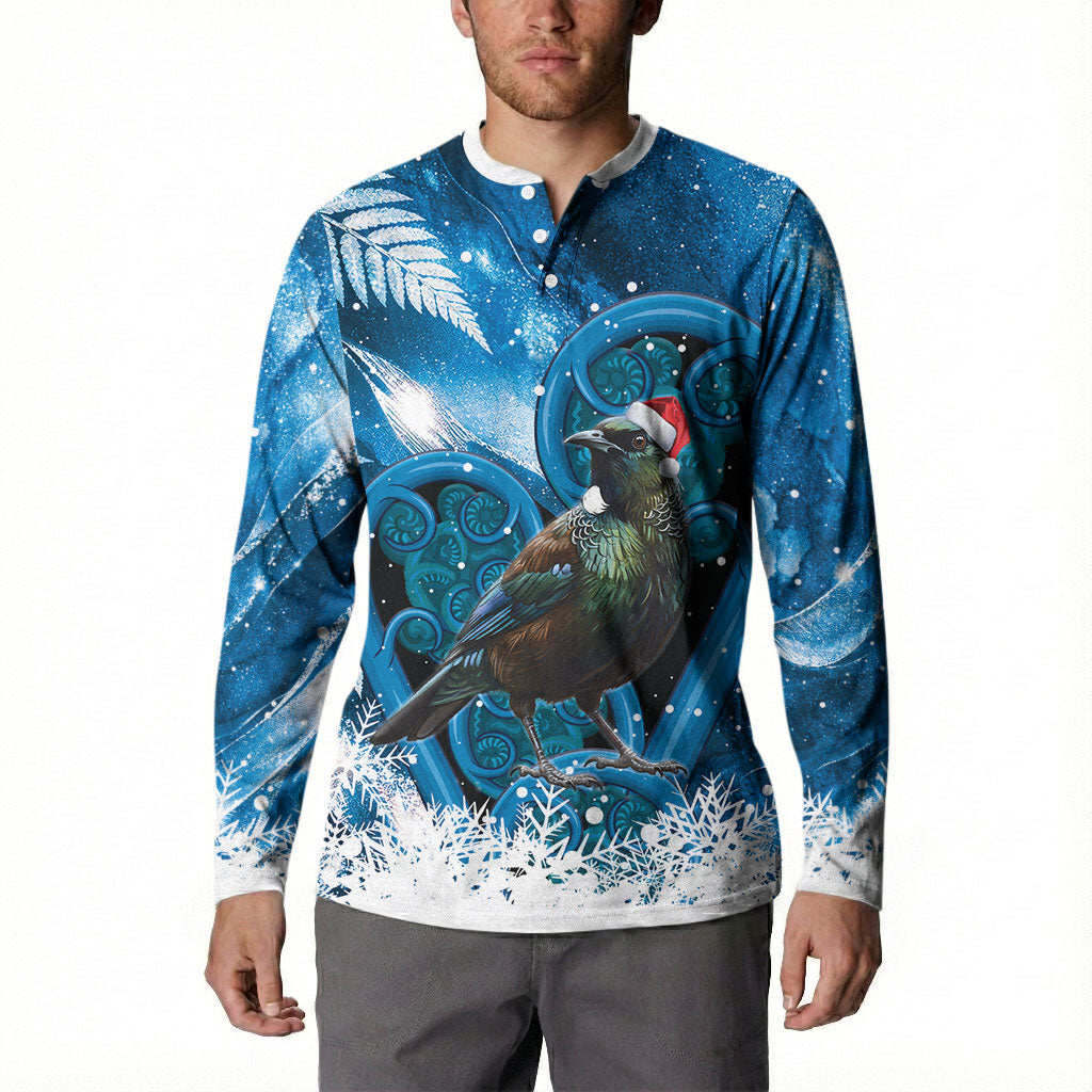 Tui Bird New Zealand Christmas In July Button Sweatshirt NZ Aroha Koru Fern Marble Vibes LT14 - Polynesian Pride