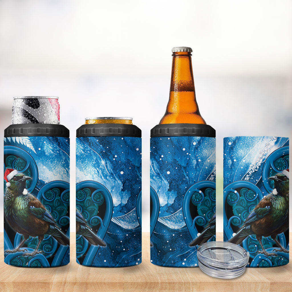Tui Bird New Zealand Christmas In July 4 in 1 Can Cooler Tumbler NZ Aroha Koru Fern Marble Vibes LT14 - Polynesian Pride