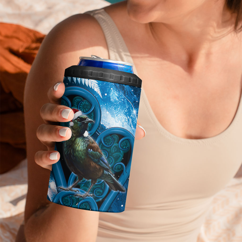 Tui Bird New Zealand Christmas In July 4 in 1 Can Cooler Tumbler NZ Aroha Koru Fern Marble Vibes LT14 - Polynesian Pride