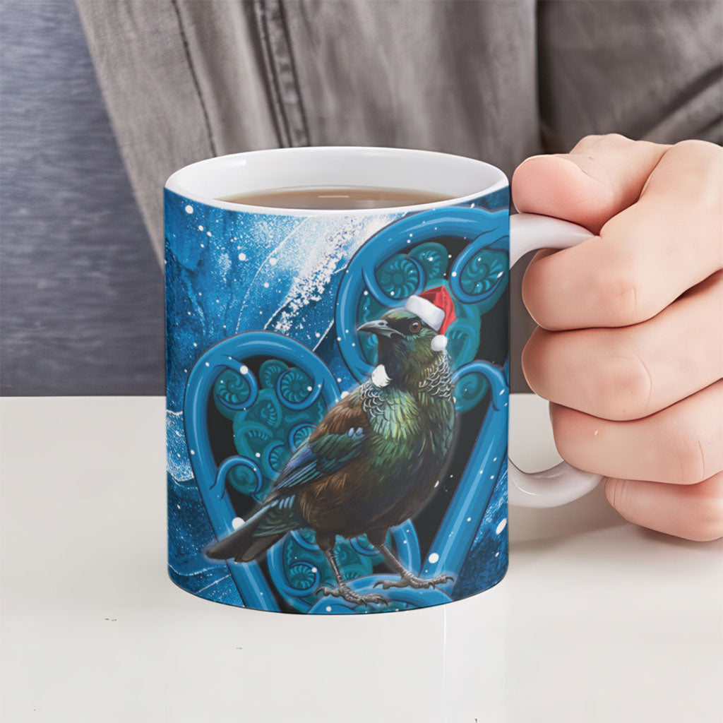 Tui Bird New Zealand Christmas In July Ceramic Mug NZ Aroha Koru Fern Marble Vibes LT14 - Polynesian Pride