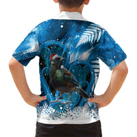 Tui Bird New Zealand Christmas In July Family Matching Off Shoulder Short Dress and Hawaiian Shirt NZ Aroha Koru Fern Marble Vibes LT14 - Polynesian Pride