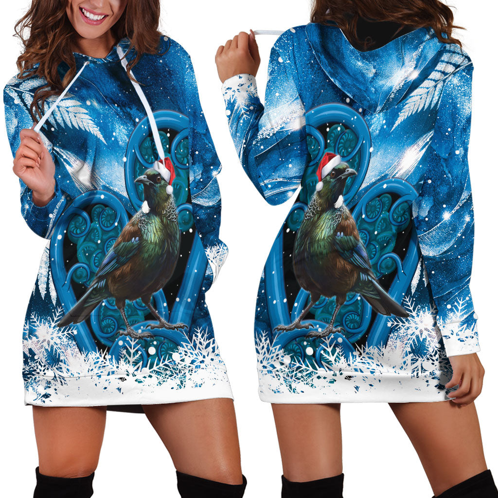 Tui Bird New Zealand Christmas In July Hoodie Dress NZ Aroha Koru Fern Marble Vibes LT14 - Polynesian Pride