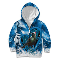 Tui Bird New Zealand Christmas In July Kid Hoodie NZ Aroha Koru Fern Marble Vibes LT14 Zip Hoodie Blue - Polynesian Pride