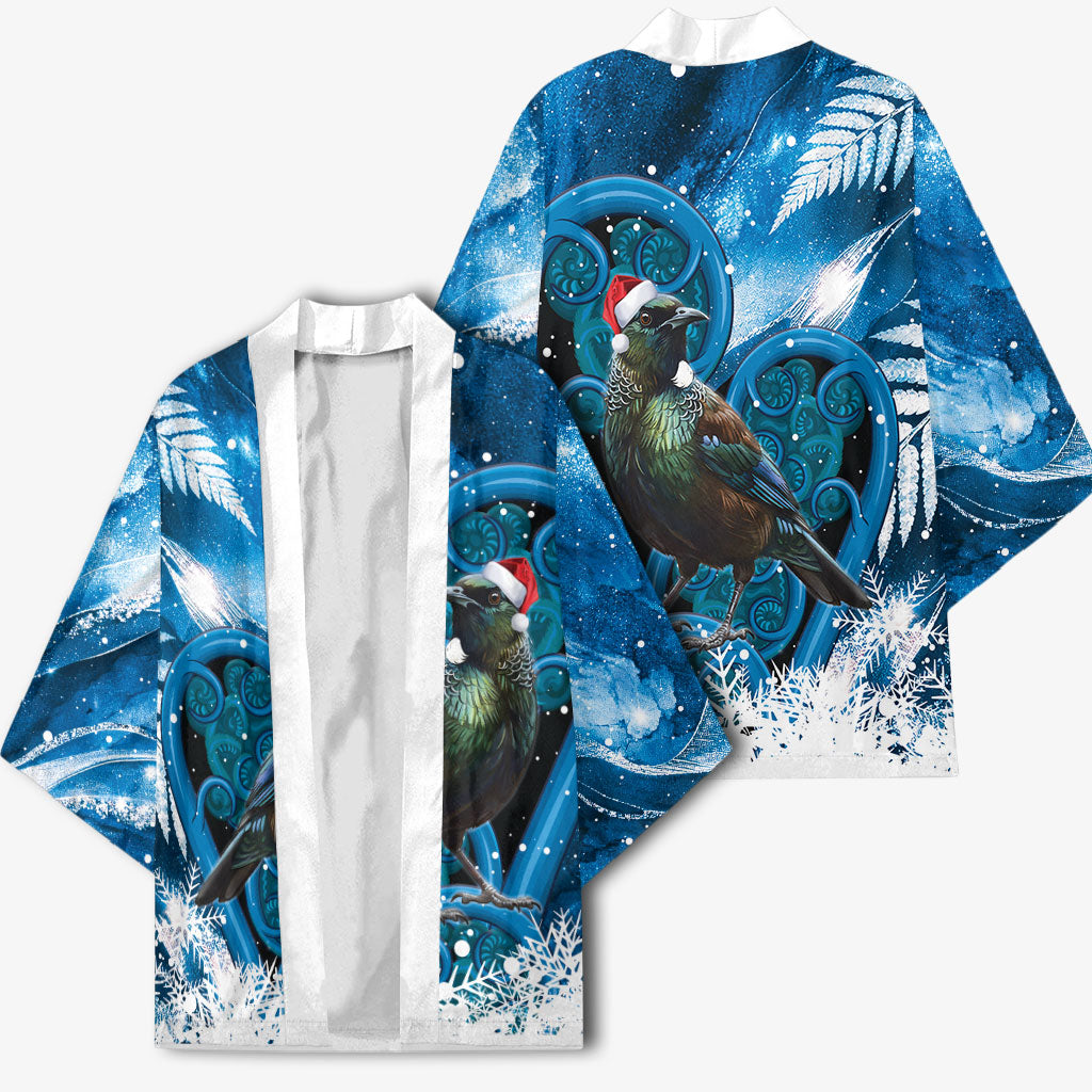 Tui Bird New Zealand Christmas In July Kimono NZ Aroha Koru Fern Marble Vibes LT14 - Polynesian Pride