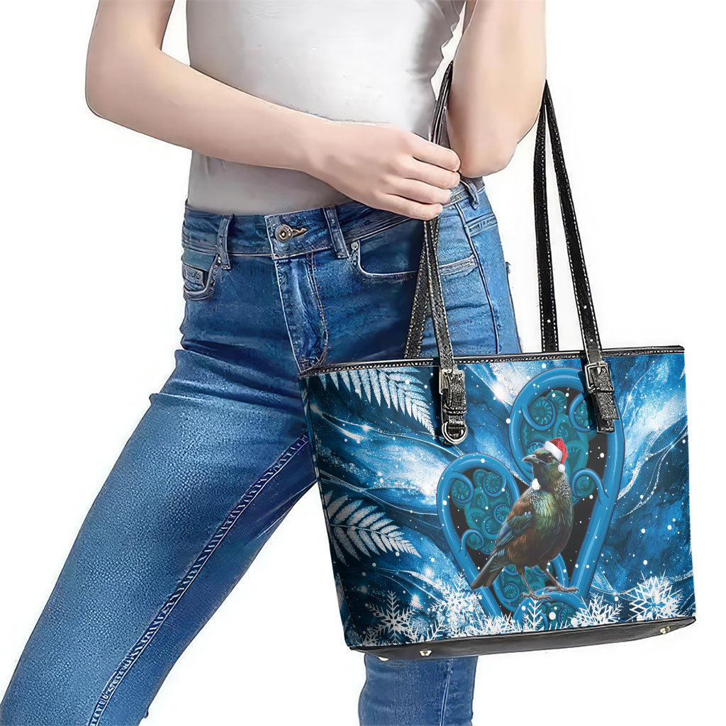 Tui Bird New Zealand Christmas In July Leather Tote Bag NZ Aroha Koru Fern Marble Vibes LT14 - Polynesian Pride