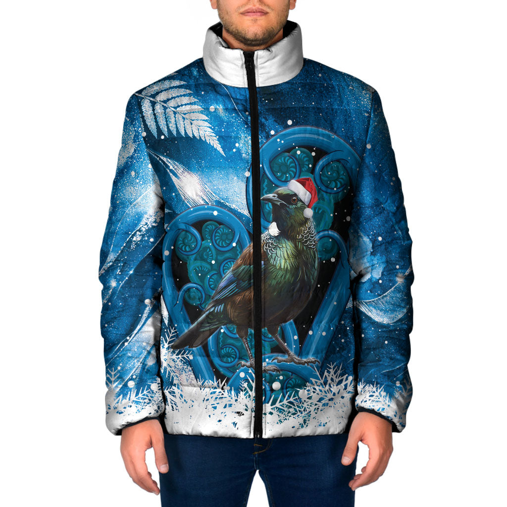 Tui Bird New Zealand Christmas In July Padded Jacket NZ Aroha Koru Fern Marble Vibes LT14 Men Blue - Polynesian Pride
