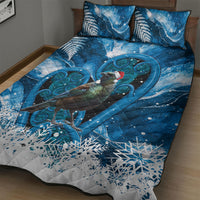 Tui Bird New Zealand Christmas In July Quilt Bed Set NZ Aroha Koru Fern Marble Vibes LT14 - Polynesian Pride