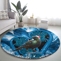 Tui Bird New Zealand Christmas In July Round Carpet NZ Aroha Koru Fern Marble Vibes LT14 - Polynesian Pride