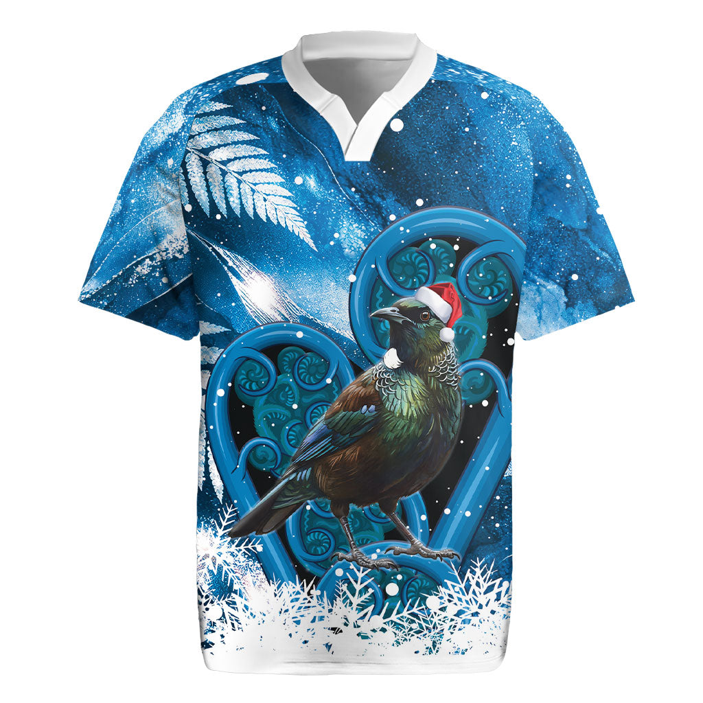 Tui Bird New Zealand Christmas In July Rugby Jersey NZ Aroha Koru Fern Marble Vibes LT14 Blue - Polynesian Pride