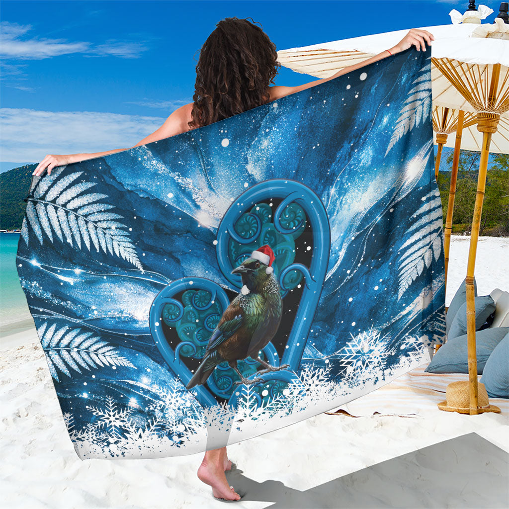Tui Bird New Zealand Christmas In July Sarong NZ Aroha Koru Fern Marble Vibes LT14 One Size 44 x 66 inches Blue - Polynesian Pride