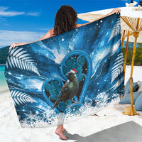 Tui Bird New Zealand Christmas In July Sarong NZ Aroha Koru Fern Marble Vibes LT14 One Size 44 x 66 inches Blue - Polynesian Pride