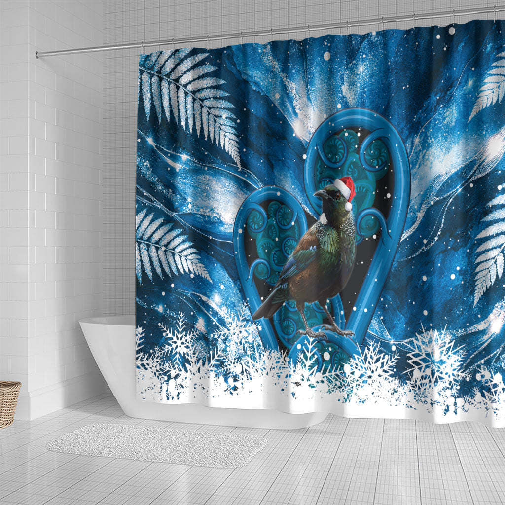 Tui Bird New Zealand Christmas In July Shower Curtain NZ Aroha Koru Fern Marble Vibes LT14 - Polynesian Pride