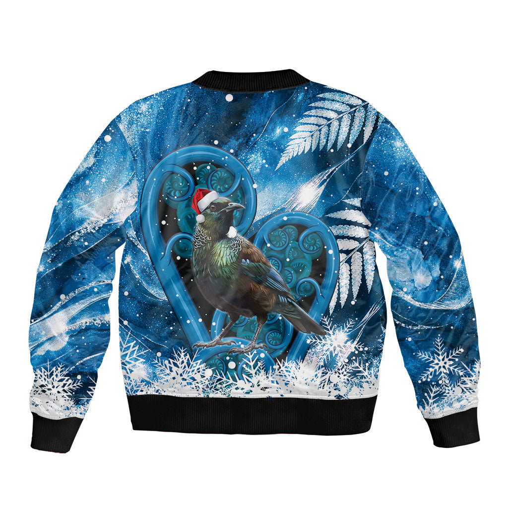 Tui Bird New Zealand Christmas In July Sleeve Zip Bomber Jacket NZ Aroha Koru Fern Marble Vibes LT14 - Polynesian Pride