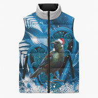 Tui Bird New Zealand Christmas In July Sleeveless Puffer Jacket NZ Aroha Koru Fern Marble Vibes LT14 Unisex Blue - Polynesian Pride