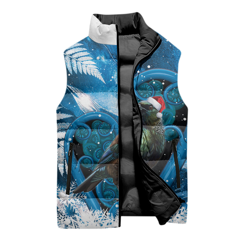 Tui Bird New Zealand Christmas In July Sleeveless Puffer Jacket NZ Aroha Koru Fern Marble Vibes LT14 - Polynesian Pride