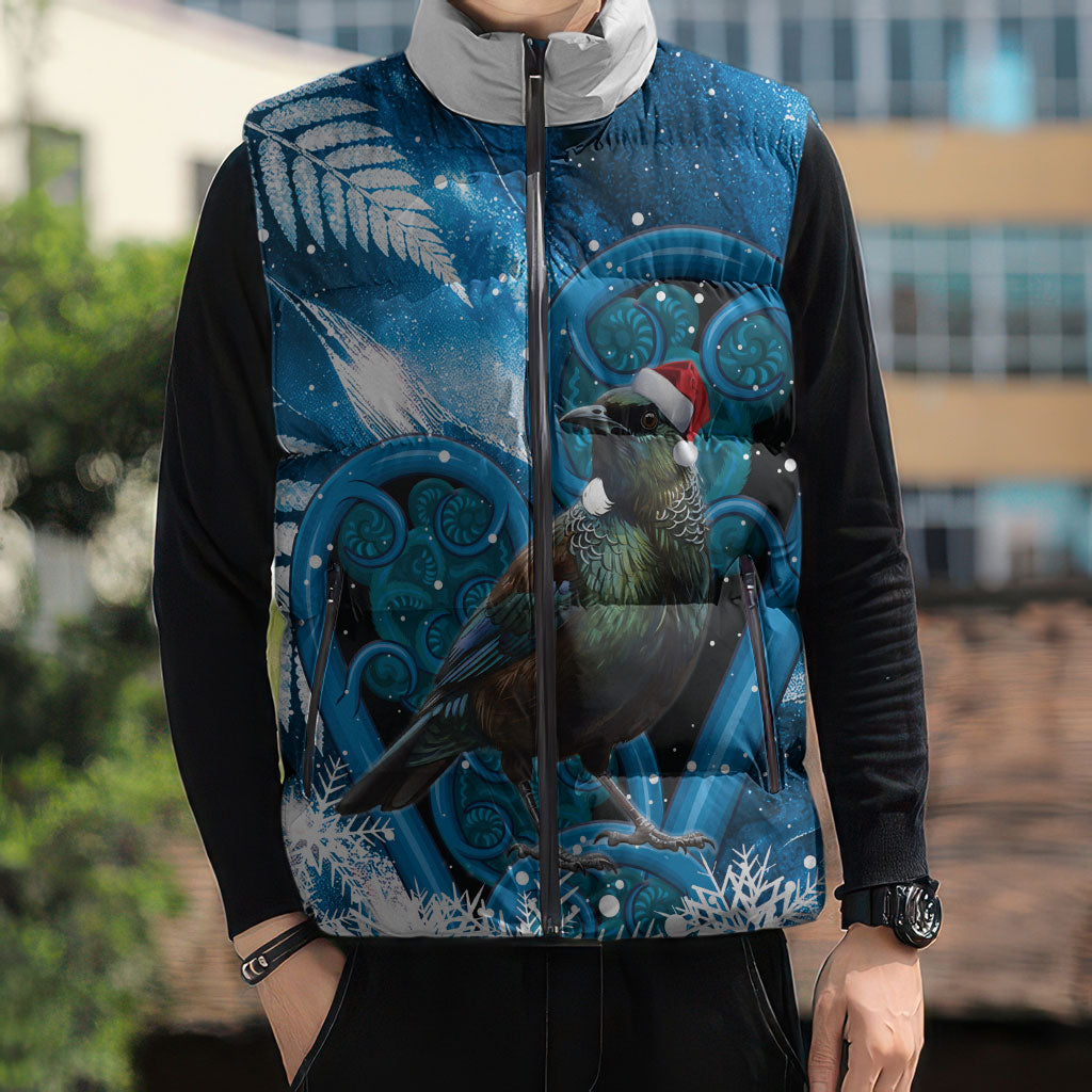 Tui Bird New Zealand Christmas In July Sleeveless Puffer Jacket NZ Aroha Koru Fern Marble Vibes LT14 - Polynesian Pride