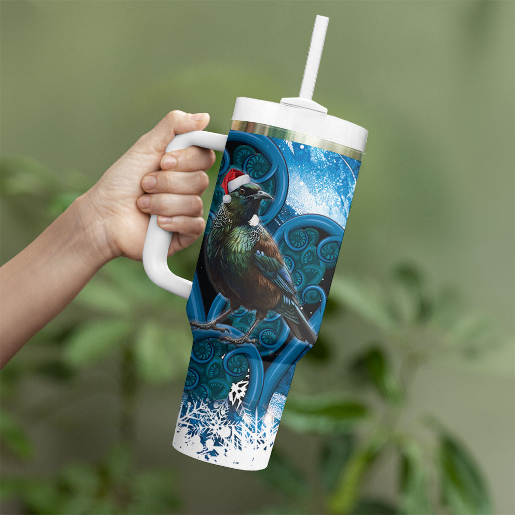 Tui Bird New Zealand Christmas In July Tumbler With Handle NZ Aroha Koru Fern Marble Vibes LT14 - Polynesian Pride
