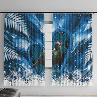 Tui Bird New Zealand Christmas In July Window Curtain NZ Aroha Koru Fern Marble Vibes LT14 With Hooks Blue - Polynesian Pride