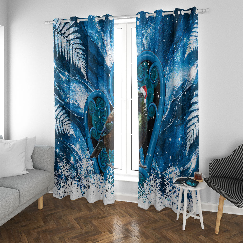 Tui Bird New Zealand Christmas In July Window Curtain NZ Aroha Koru Fern Marble Vibes LT14 With Grommets Blue - Polynesian Pride
