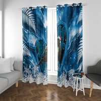 Tui Bird New Zealand Christmas In July Window Curtain NZ Aroha Koru Fern Marble Vibes LT14 With Grommets Blue - Polynesian Pride