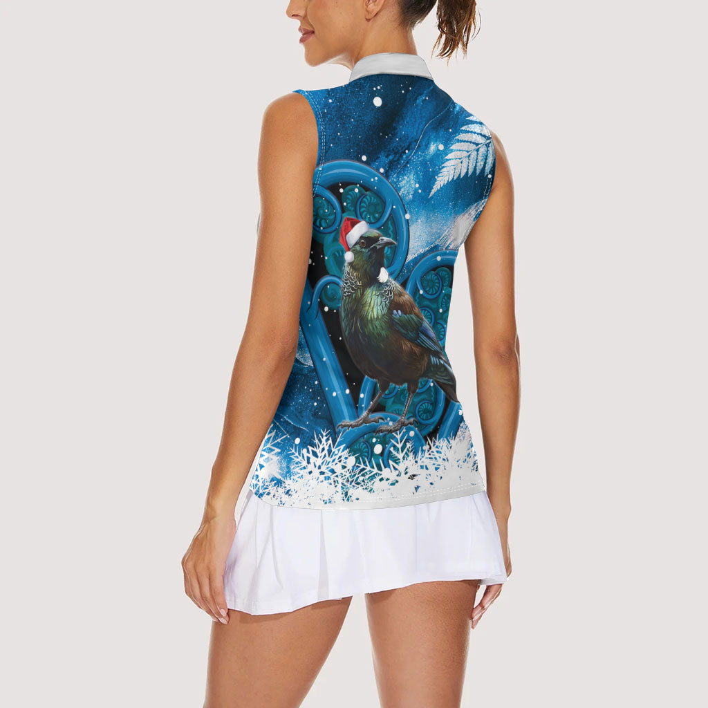 Tui Bird New Zealand Christmas In July Women Sleeveless Polo Shirt NZ Aroha Koru Fern Marble Vibes LT14 - Polynesian Pride