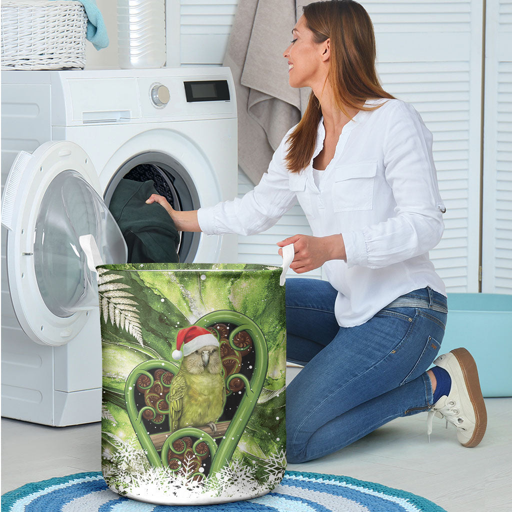 Kakapo New Zealand Christmas In July Laundry Basket NZ Aroha Koru Fern Marble Vibes LT14 - Polynesian Pride