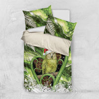 Kakapo New Zealand Christmas In July Bedding Set NZ Aroha Koru Fern Marble Vibes LT14 US Twin 172cm x 218cm Green - Polynesian Pride
