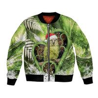 Kakapo New Zealand Christmas In July Bomber Jacket NZ Aroha Koru Fern Marble Vibes LT14 Unisex Green - Polynesian Pride