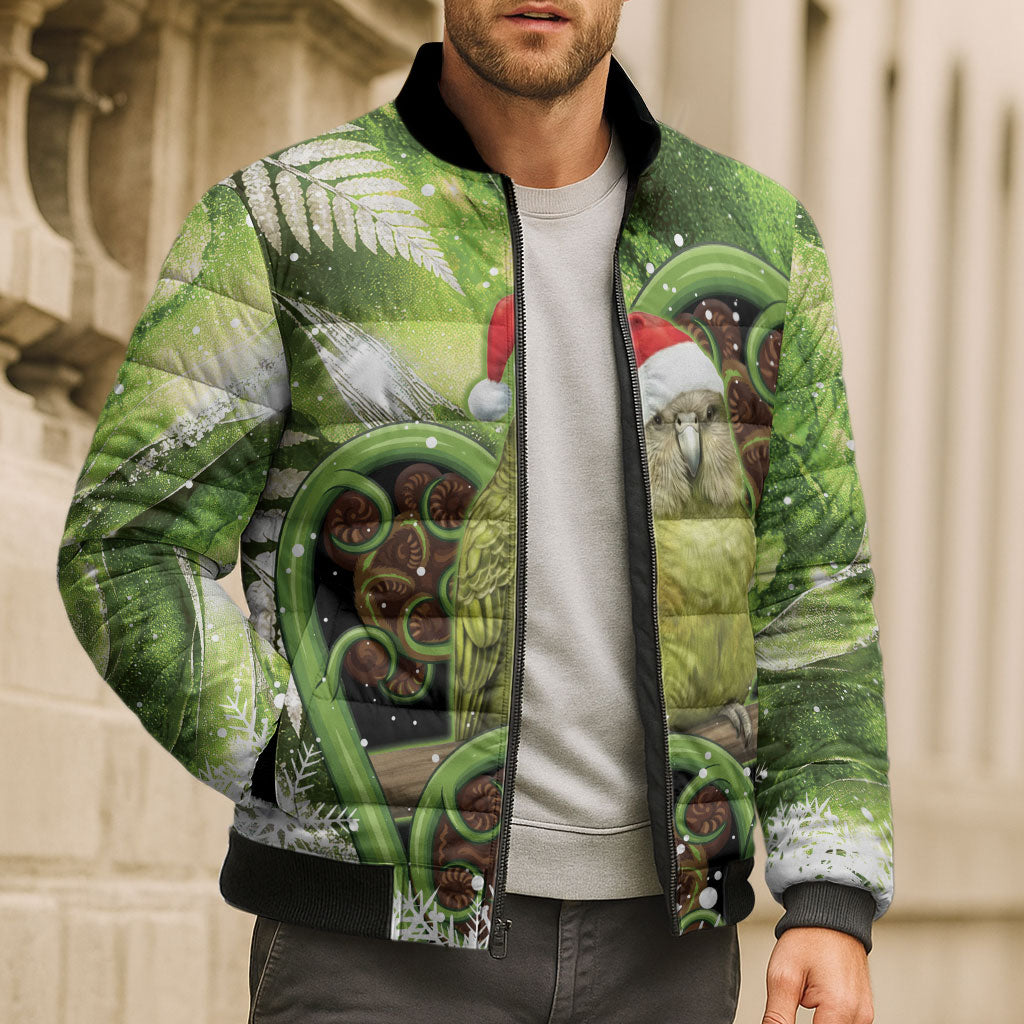Kakapo New Zealand Christmas In July Bomber Puffer Jacket NZ Aroha Koru Fern Marble Vibes LT14 - Polynesian Pride