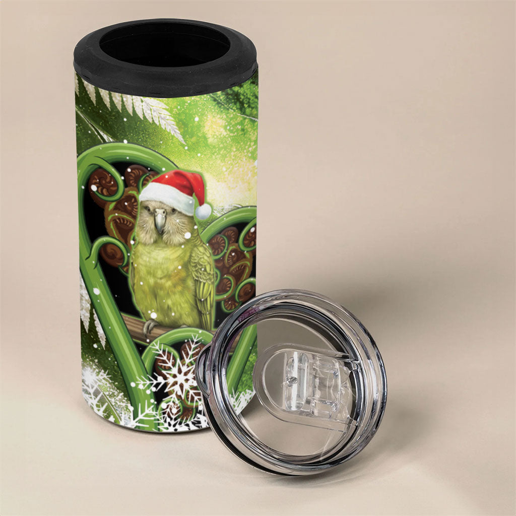 Kakapo New Zealand Christmas In July 4 in 1 Can Cooler Tumbler NZ Aroha Koru Fern Marble Vibes LT14 - Polynesian Pride