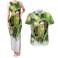 Kakapo New Zealand Christmas In July Couples Matching Tank Maxi Dress and Hawaiian Shirt NZ Aroha Koru Fern Marble Vibes LT14 Green - Polynesian Pride