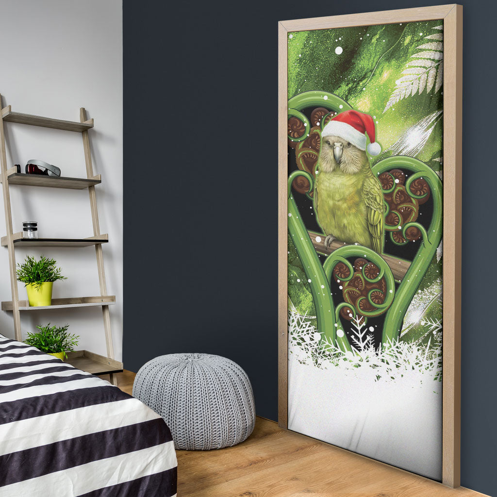 Kakapo New Zealand Christmas In July Door Cover NZ Aroha Koru Fern Marble Vibes LT14 - Polynesian Pride