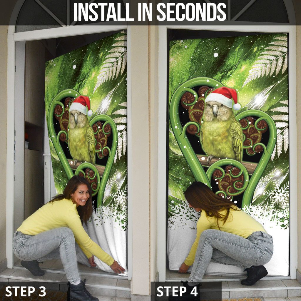 Kakapo New Zealand Christmas In July Door Cover NZ Aroha Koru Fern Marble Vibes LT14 - Polynesian Pride