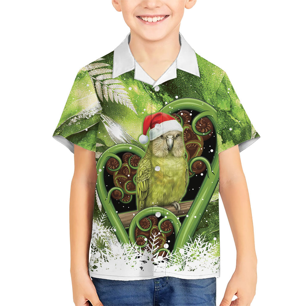 Kakapo New Zealand Christmas In July Family Matching Mermaid Dress and Hawaiian Shirt NZ Aroha Koru Fern Marble Vibes LT14 Son's Shirt Green - Polynesian Pride