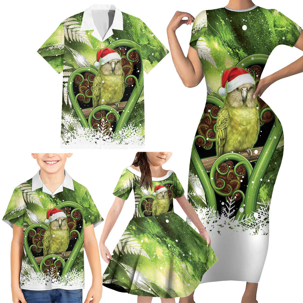Kakapo New Zealand Christmas In July Family Matching Short Sleeve Bodycon Dress and Hawaiian Shirt NZ Aroha Koru Fern Marble Vibes LT14 - Polynesian Pride